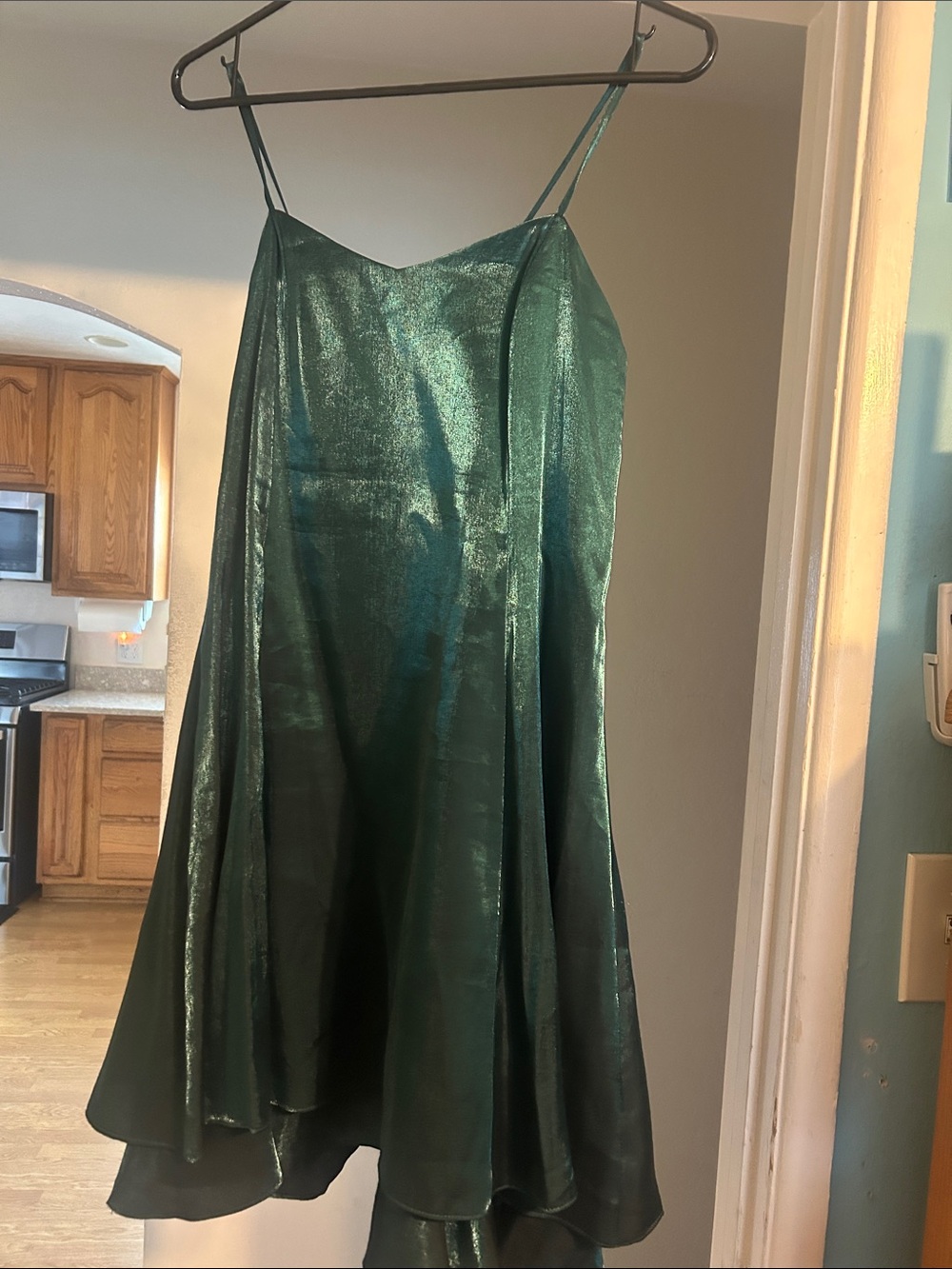 Shimmery Emerald Slip Dress with Spaghetti Straps 90s